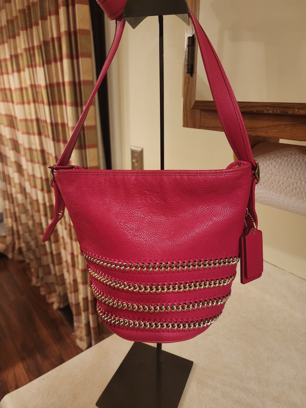 vibrant Coach Whiplash Mini Duffle Bag in Pink Ruby refined pebble leather